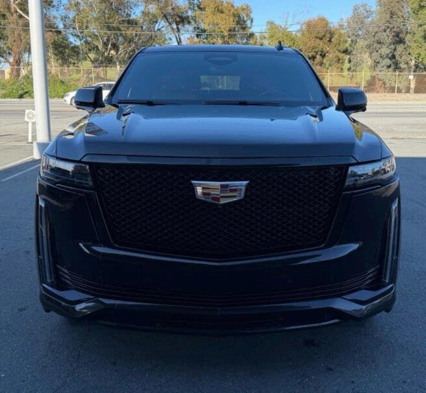 Jet Car Limo's blacked-out Cadillac Escalade photographed head-on